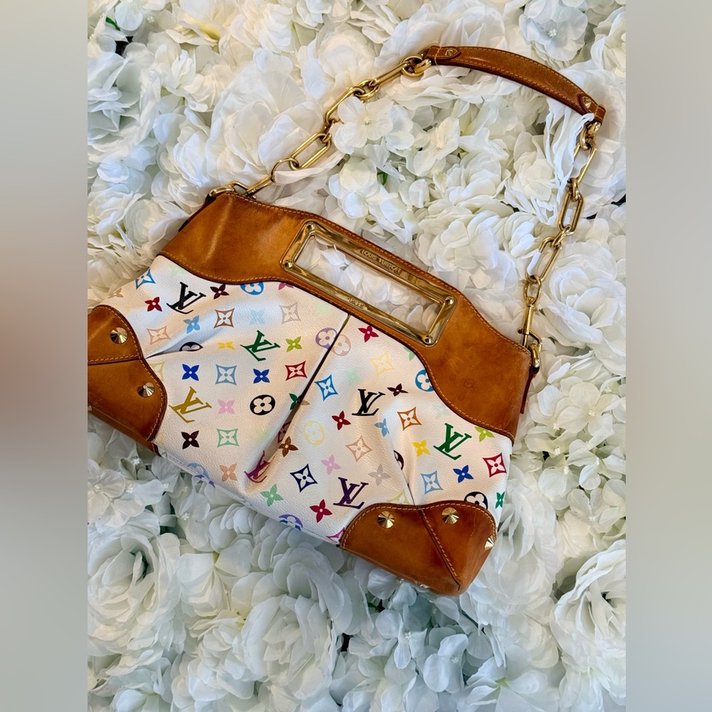 Louis Vuitton Judy MM Multicolor Takashi Murakami White Handbag Authentic